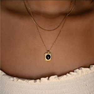 Anthropologie Black Onyx Gold Ss  Double chain necklace | NWOT